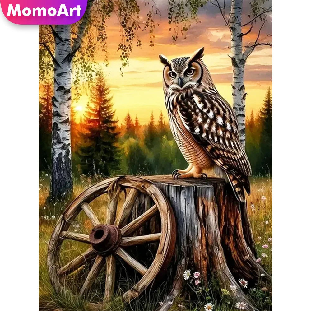

Momoart Diamond Embroidery Owl Animal Acrylic Craft Supplies Painting Bird Full Square Round Diamond Mosaic Sunset DIY Wall Art