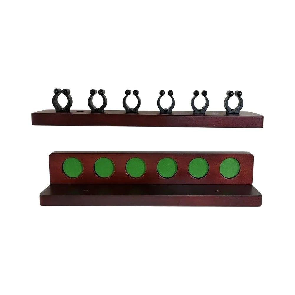Wall Mount Wooden Pool Cue Holder with 6 Slots for Billiard Storage Keeps For Game Room Bar or Lounge Organized