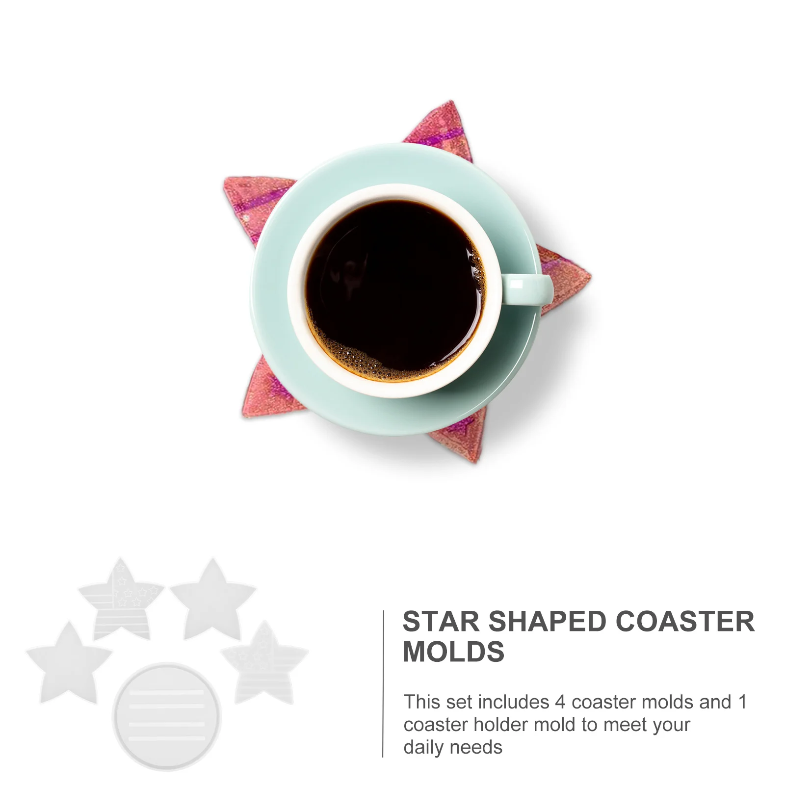 

5Pcs Star Shape Molds Set with Holder Reusable Silicone for Coaster and Rack Crafting Easy Clean Baking Microwave Safe