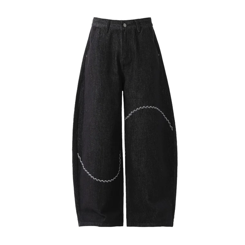 Pantaloni neri Jeans ricamati alla moda da uomo Pantaloni larghi dritti scimitar a gamba larga dal design americano