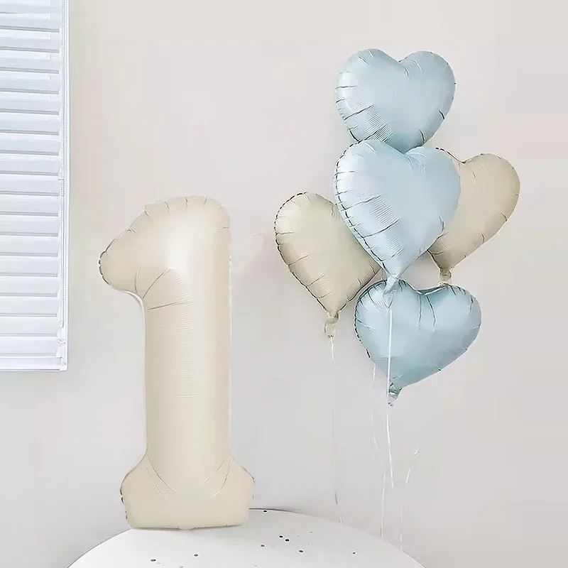 7 stks 32 inch Crème Kleur Nummer Hart Folie Ballonnen Verjaardagsfeestje Decoraties Kids Jongen 1 2 3 4 5 6 7 8 9 Jaar Oud Levert 1st