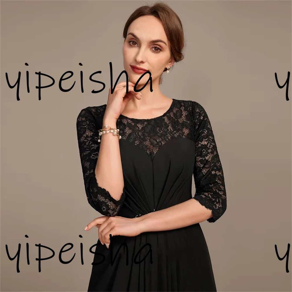 Customized Exquisite Chiffon Mother of the bride Dress Beading Crew Sequined Half hollow-carved Sleeve Wedding Guest Dress