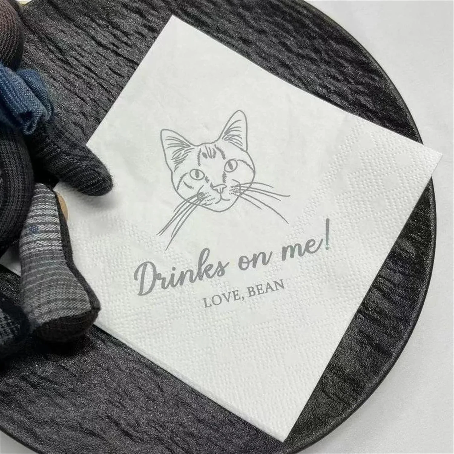 

50 PCS Custom Pet Napkins, Dog Wedding Napkins, Illustrated Cat Portrait Napkins, Pet Cocktail Napkins, Birthday Napkins, Engage