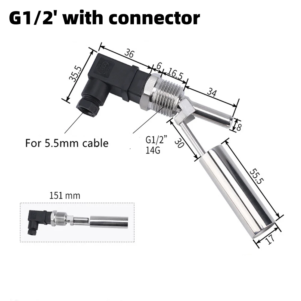 Stainless Steel Float Switch Tank Liquid Water Level Sensor Flow Sensor Level Gauge M10 G1/2\' Thread With Hoffman Connector