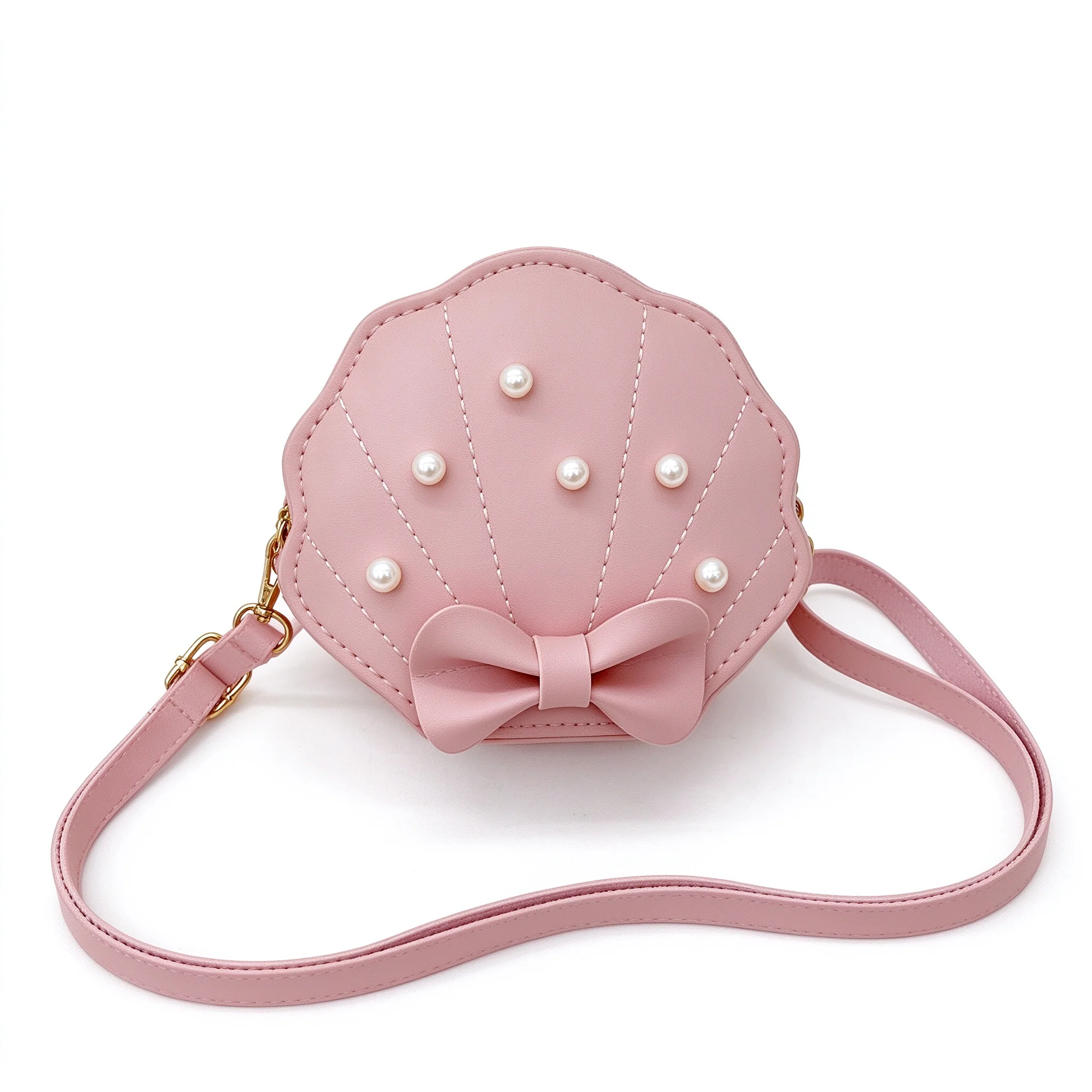 Blue Yellow Pink Green Cute Round Pearl Shell PU Leather Crossbody Mini Macaron Shoulder Bag Handbag for Kids Coin Purse Girls