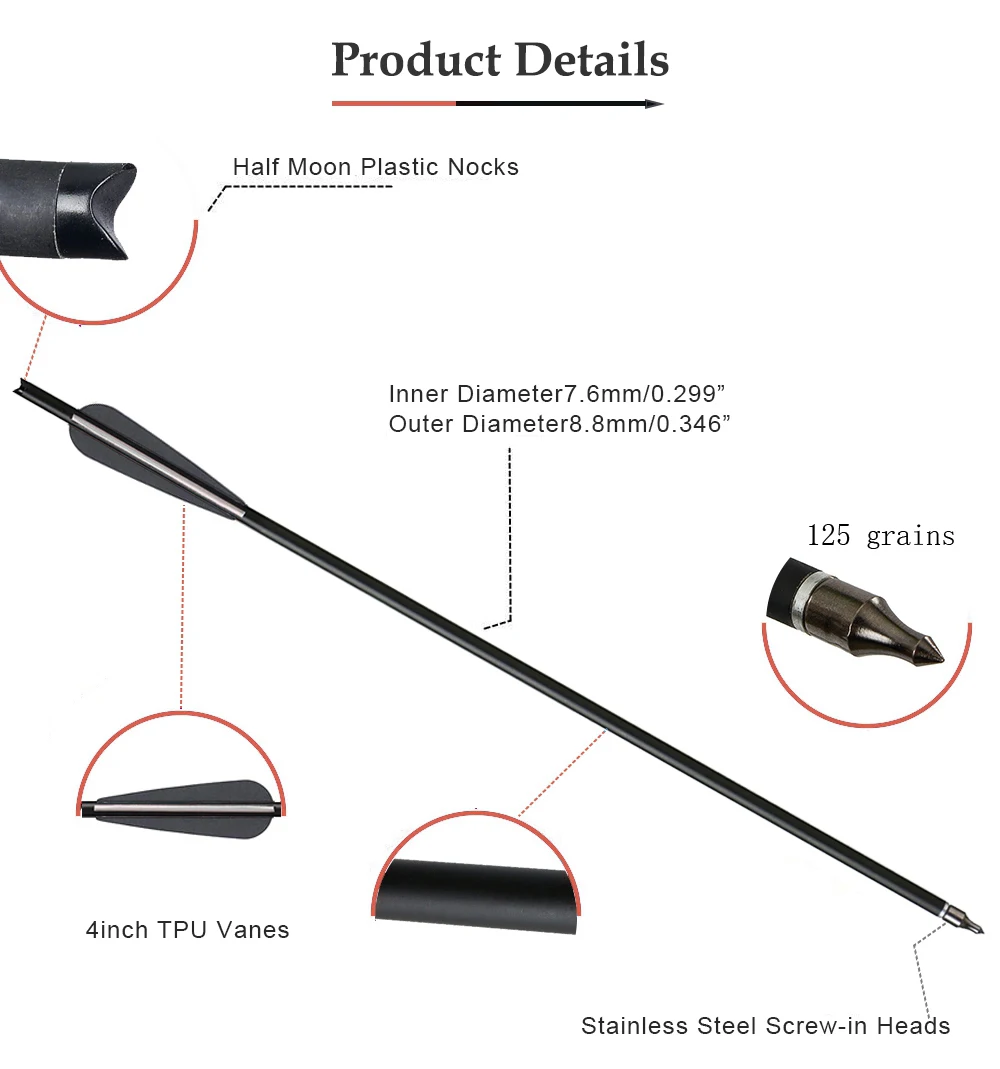 Archery Crossbow Carbon Arrows 20/22 Inches Spine400 Arrow bolts 4