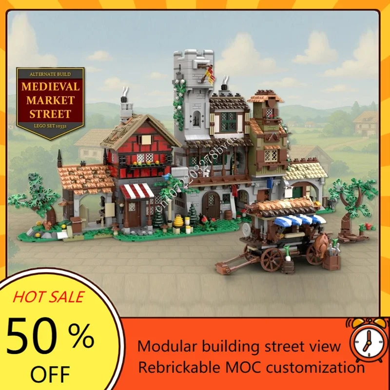 2737PCS Medieval Market Street Modular MOC Creative street view Model Architecture Custom Puzzle Assembly Model Toys Gifts