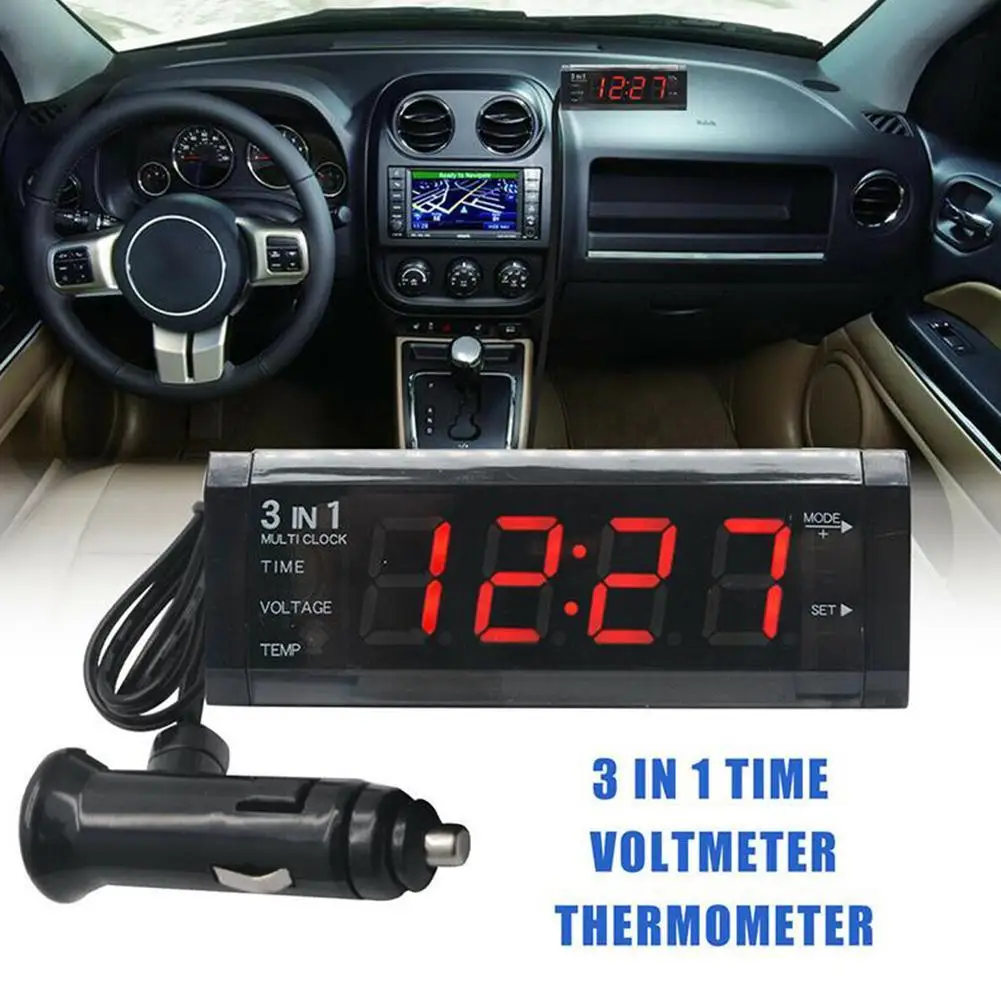 

3 in 1 12V Digital Auto Car Thermometer Voltmeter Voltage LCD digital Clock Meter screen voltmeter clock Tester Display Mon T5X5