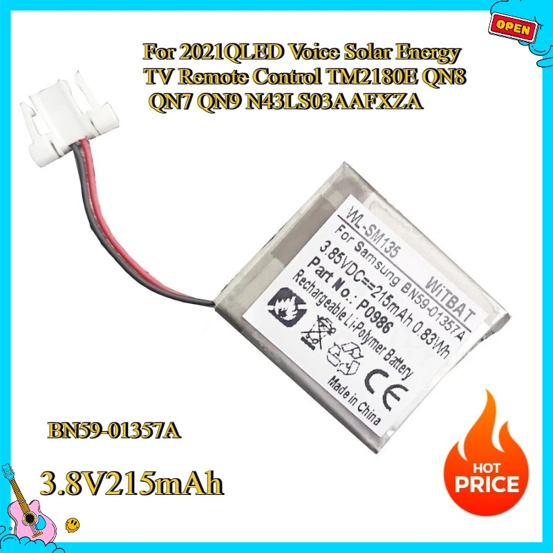 

New 3.8V215mAh battery EVE462223 BN59-01357A For 2021QLED Voice Solar Energy TV Remote Control TM2180E QN8 QN7 QN9 N43LS03AAFXZA