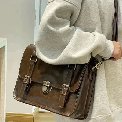 

Japanese Preppy Style JK Uniform Bag PU Leather Shoulder School Bags Women Large Briefcase Tote Handbag for Girls Messenger Bag