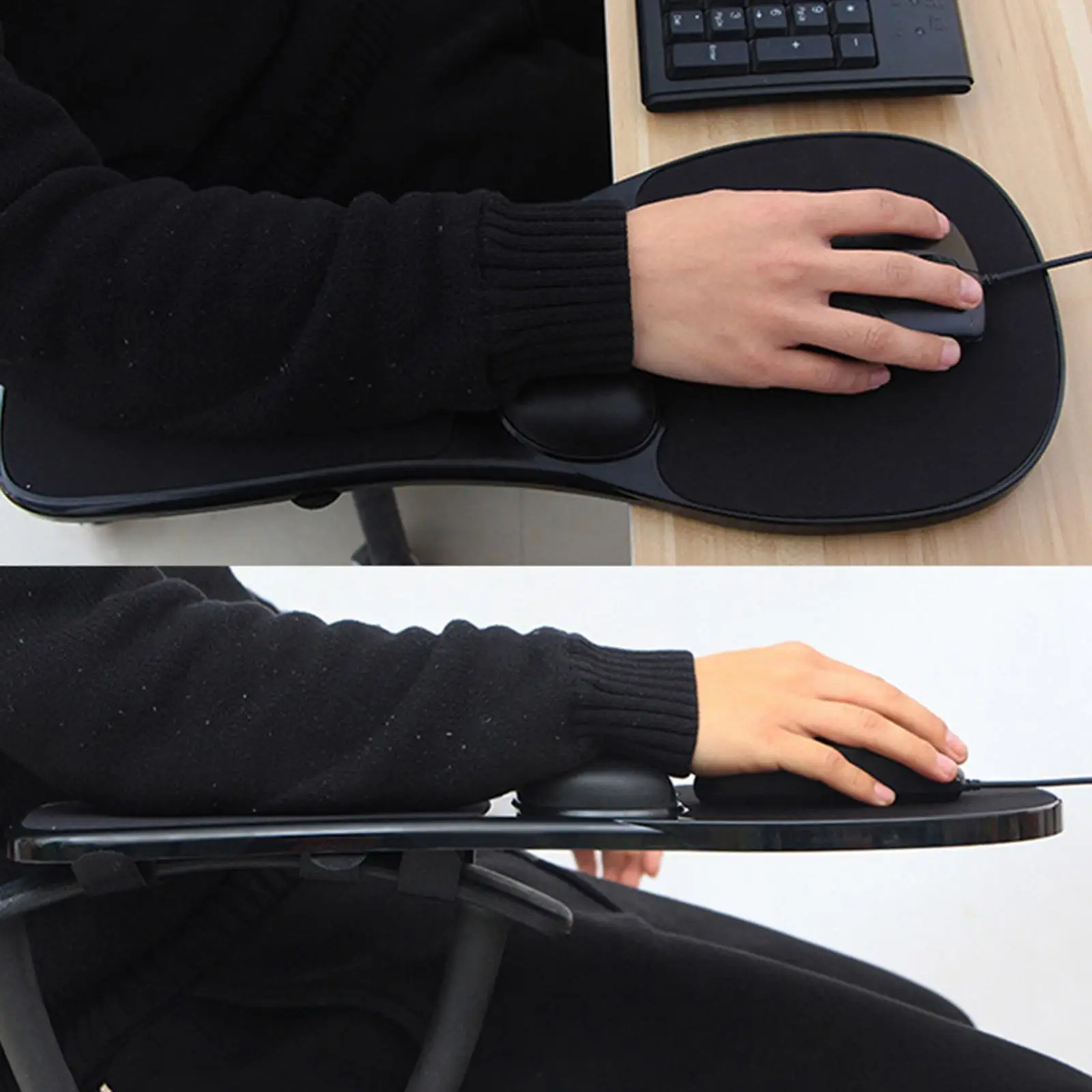 Ergonomic Armrest Mouse Pad with Wrist Cushion for Office Desk Chair Mount Computer Keyboard Support