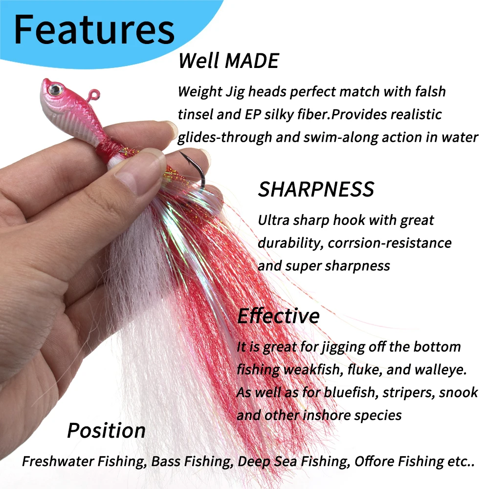 ICERIO 10g 14g 28g Multicolors Jig Head Streamer Fly Saltwater Fishing Fast Sinking Artificial Lure Bait for Trout Bass Pike