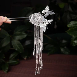 Hmong Chinese Hairpin Metal Fringed Hair Stick for Cheongsam Miao Costume Hair Jewelry Classic U-shaped Butterfly Headpiece Gift