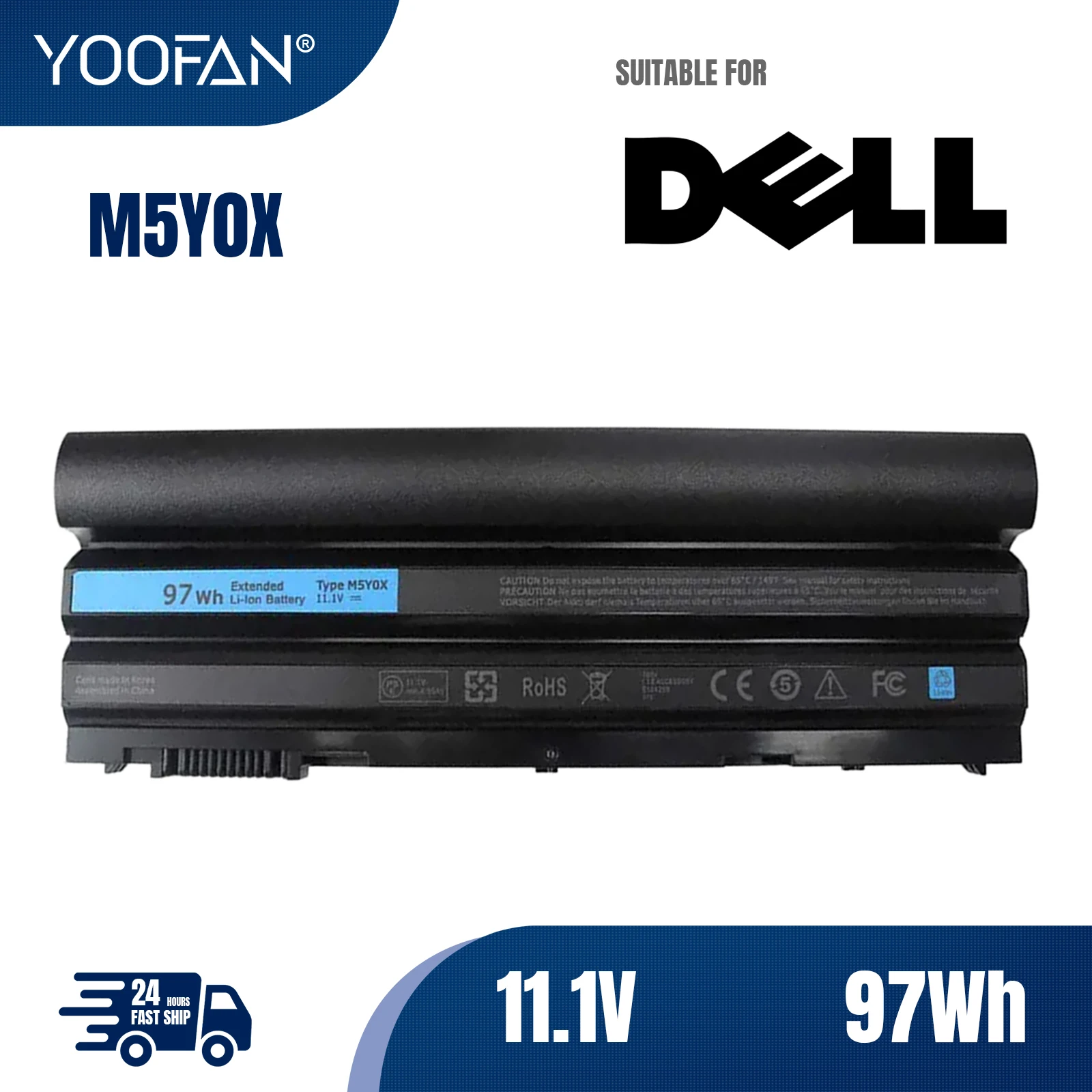 

YOOFAN Laptop Batteries 97WH 11.1V For Dell E5420 E5430 E6120 E5520 M5Y0X E5530 E6420 E6420 E6430 E6520 8858x 3560 T54F3 T54FJ