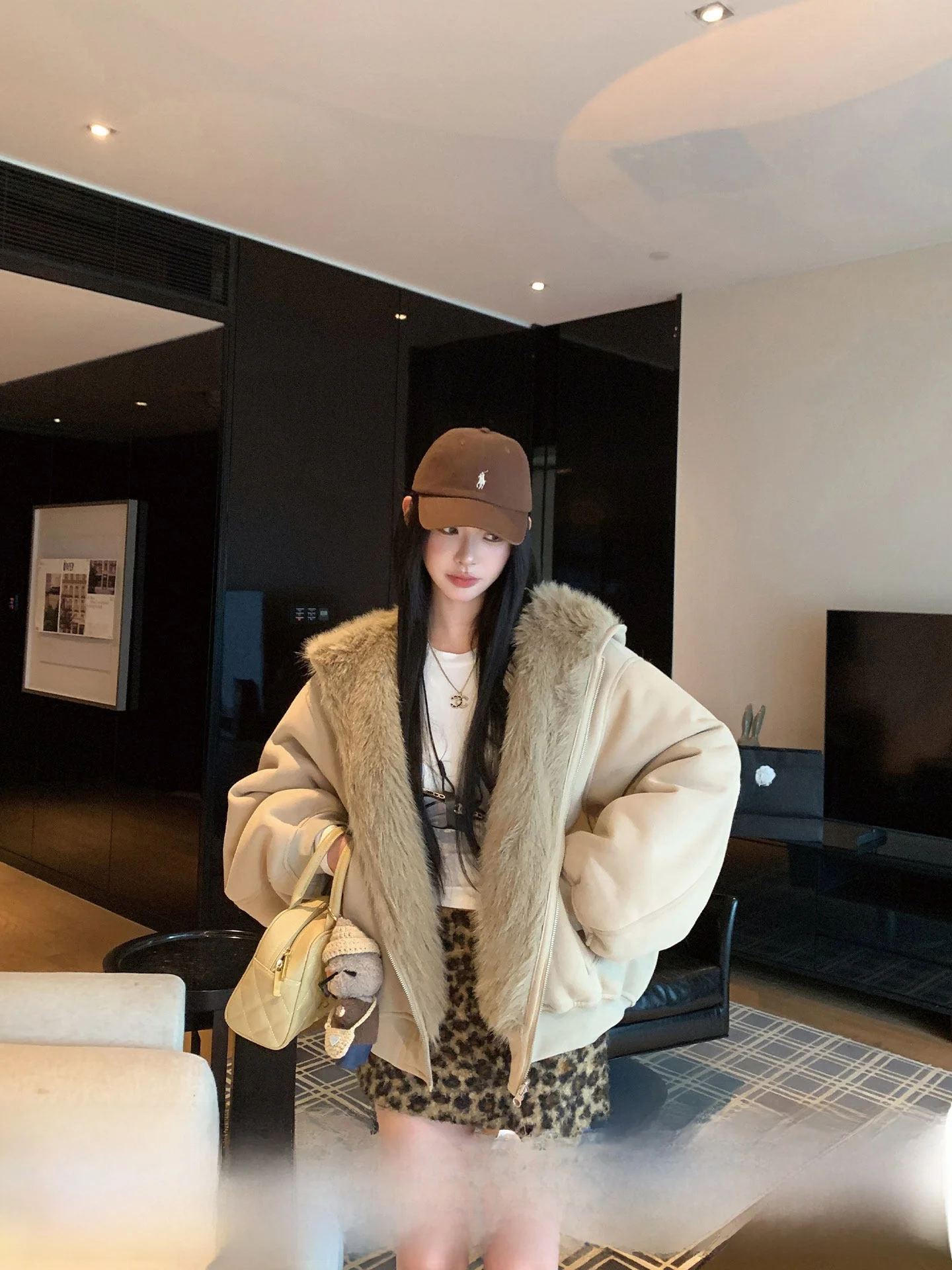 

Okaaay Plu Snowman Loose Feel Double-Sided Coat Winter Warm Casual Hoodie Women's ort Outerwear Polyester Fiber Long Sve