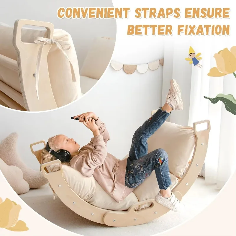 Children's Multifunctional Rainbow Arch Rocking Boat & Chair Children's Indoor Playground Educational Wooden Toys view 2