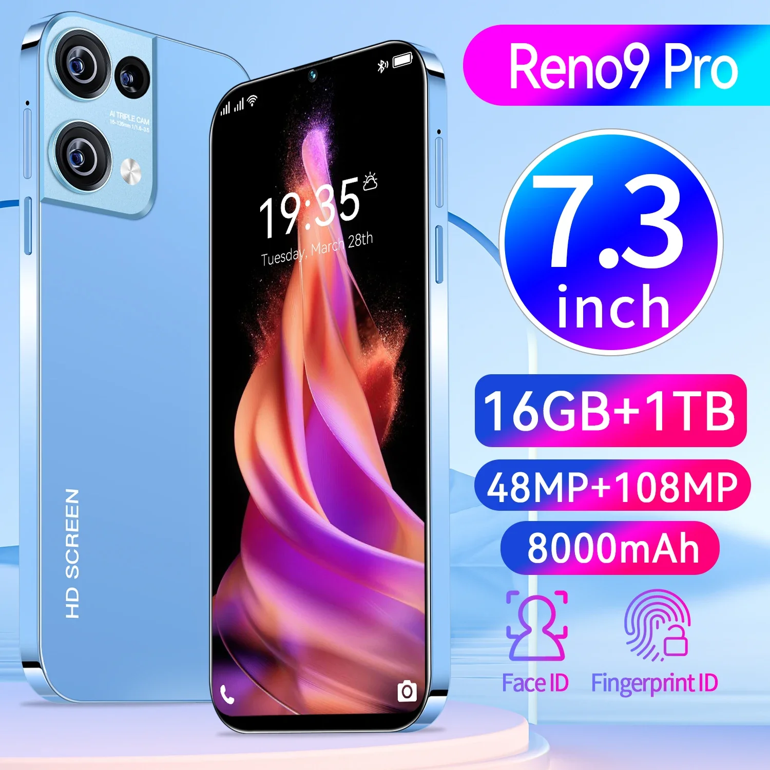 

2025 Cellphones Reno9 Pro 7.3 Inch 4G 5G Original Smartphone 8000mAh Cell Phone Android 13 Global Version Smart Mobile Phones