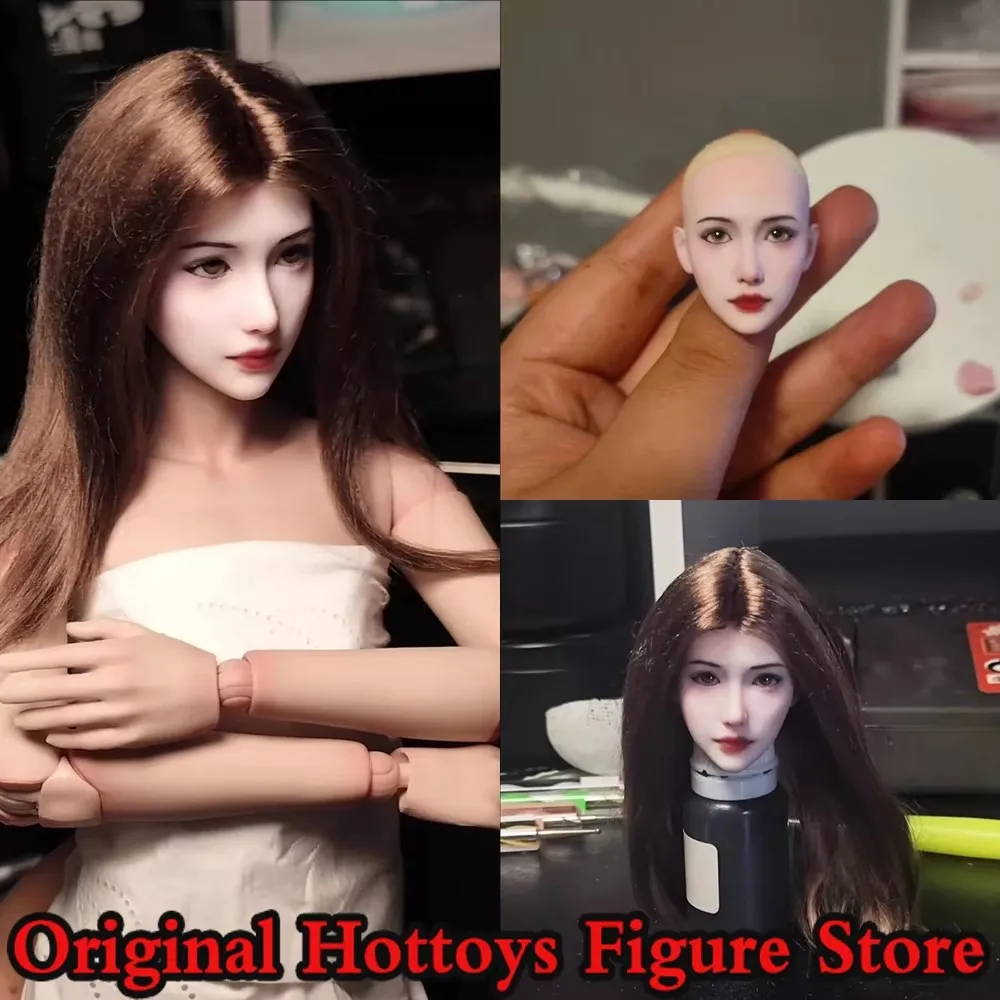 In Stock 1/6 Scale Female Soldier Head Sculpture Zhi Ling Makeup Bald Head Fit 12-inches Action Figure TBL Worldbox Model Body