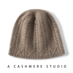 Winter New Women Hat 100% Cashmere Knitted Headgears Beanies Soft Warm Hats Lady Fashion Jacquard Bonnet High Quality Girl Cap