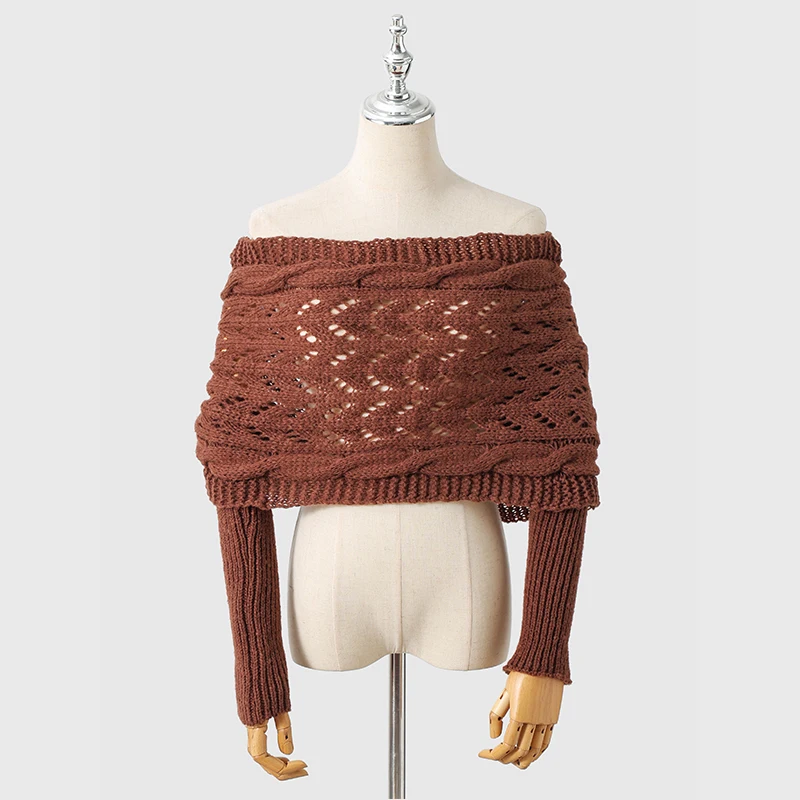 Multifunktionaler Schal mit Ärmeln für Damen, Herbst und Winter, winddicht, warm, Schal mit Ärmeln, einfarbig, gestrickt, Wickelschal – Detail 9