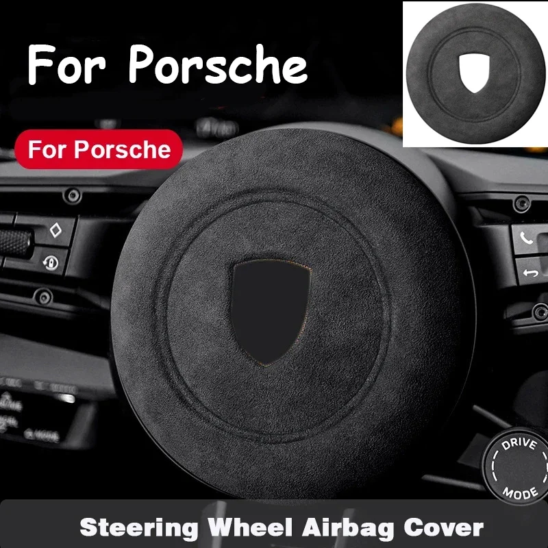 For Porsche Panamera Cayenne Suede Car Styling Steering Wheel Center Label Airbag Cover Sticker Decals Interior