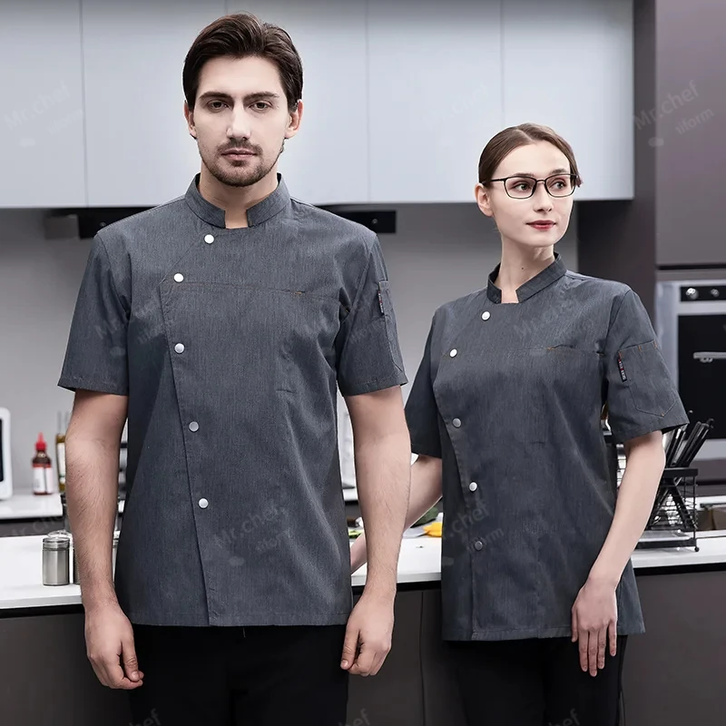 Grey Short Sleeve Chef Jacket Chef Uniform for Men Women Kitchen Restaurant Uniforms Shirts Summer Cook Coat Waiter Clothes new