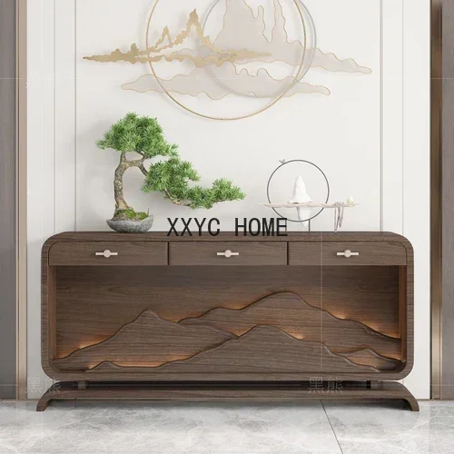 Entrance Cabinet Simple Solid Wood a Long Narrow Table Wall Altar Side View Table Modern Foyer Curio Cabinet