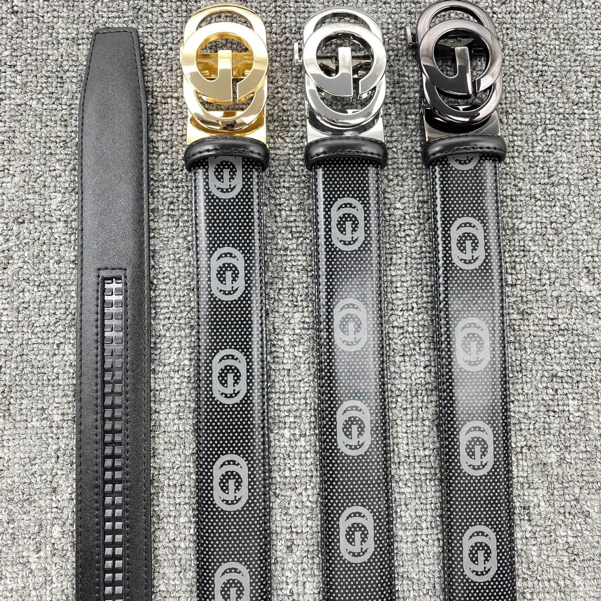 Ikat Pinggang Pria Kelas Atas dengan Gaya Eropa dan Amerika, Kulit Asli, Sabuk Bisnis Kasual Kulit Sapi Gesper Otomatis Baru yang Trendi