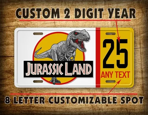 Personalized Jurassic Land License Plate Custom Year Dinosaur Auto Tag Sign