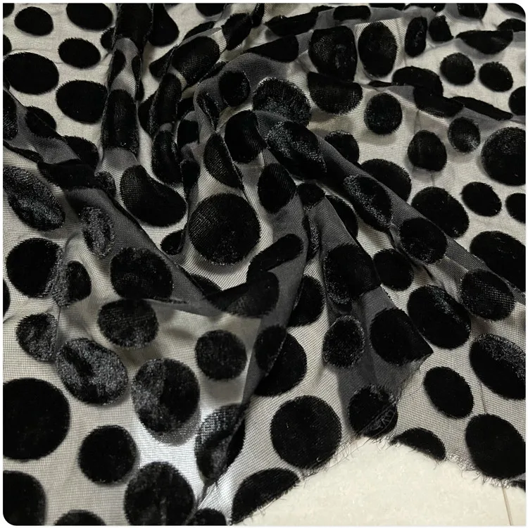 Black Dotted Imitation Silk Bottom Fabric Hollowed Cotton Velvet