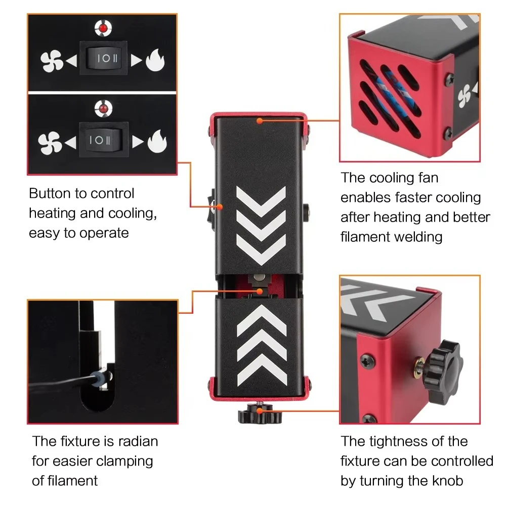 Accesorios para impresora 3D, conector de filamento de 1,75 MM, empalmador de soldador, herramienta de abrazadera de unión de Material PLA/ABS/PETG/PA/PC