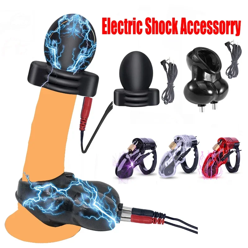 Electro Shock Penis Ring Power Box Cable Penetration Electro Stimulate Massage Glans Trainer Cock Cage Penis Plug,Men Sex Toy