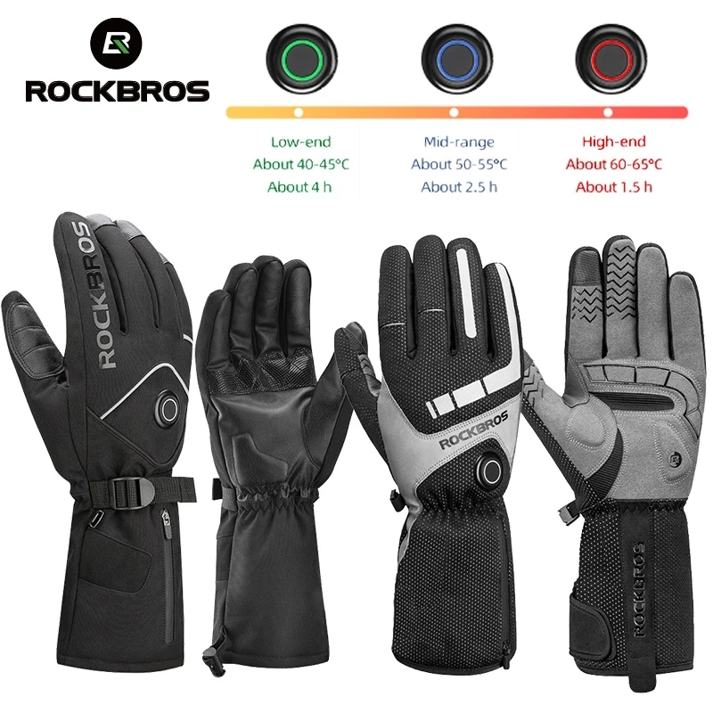 

ROCKBROS Winter Bicycle Gloves Cycling Gloves Electric Heated Gloves Motorcycle TouchScreen Warmer Skiing Gloves Snow Gloves