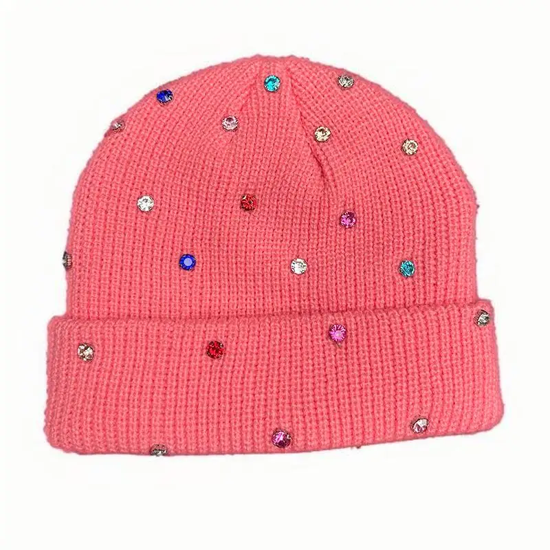 Glitzernde Strickmütze für Damen – Weiche Wintermütze mit bunten Strasssteinen für Herbst und Winter – Detail 2