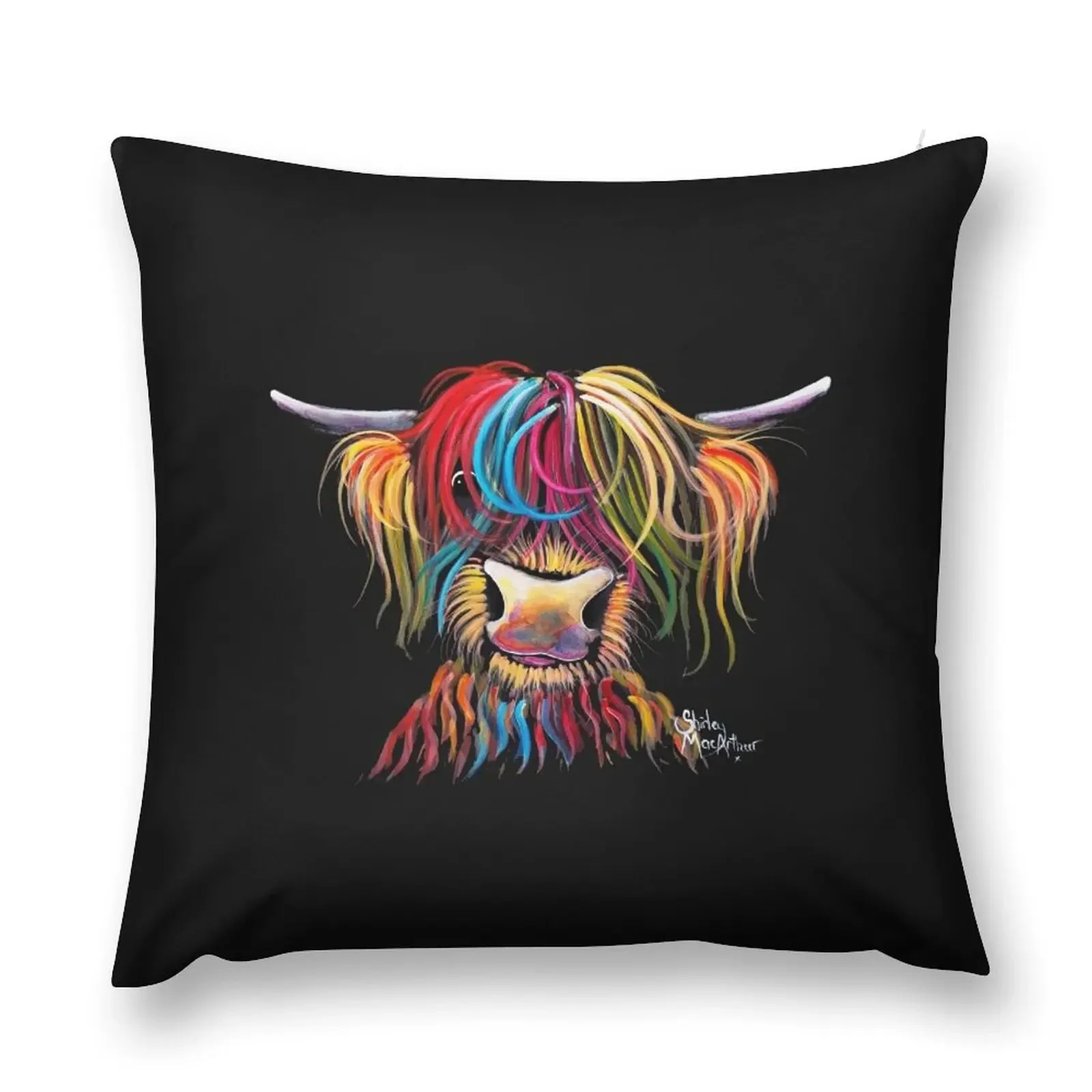 Scottish Hairy Highland Cow ' NELLY ' by Shirley MacArthur Throw Pillow Pillowcases Throw Pillow Covers pillow