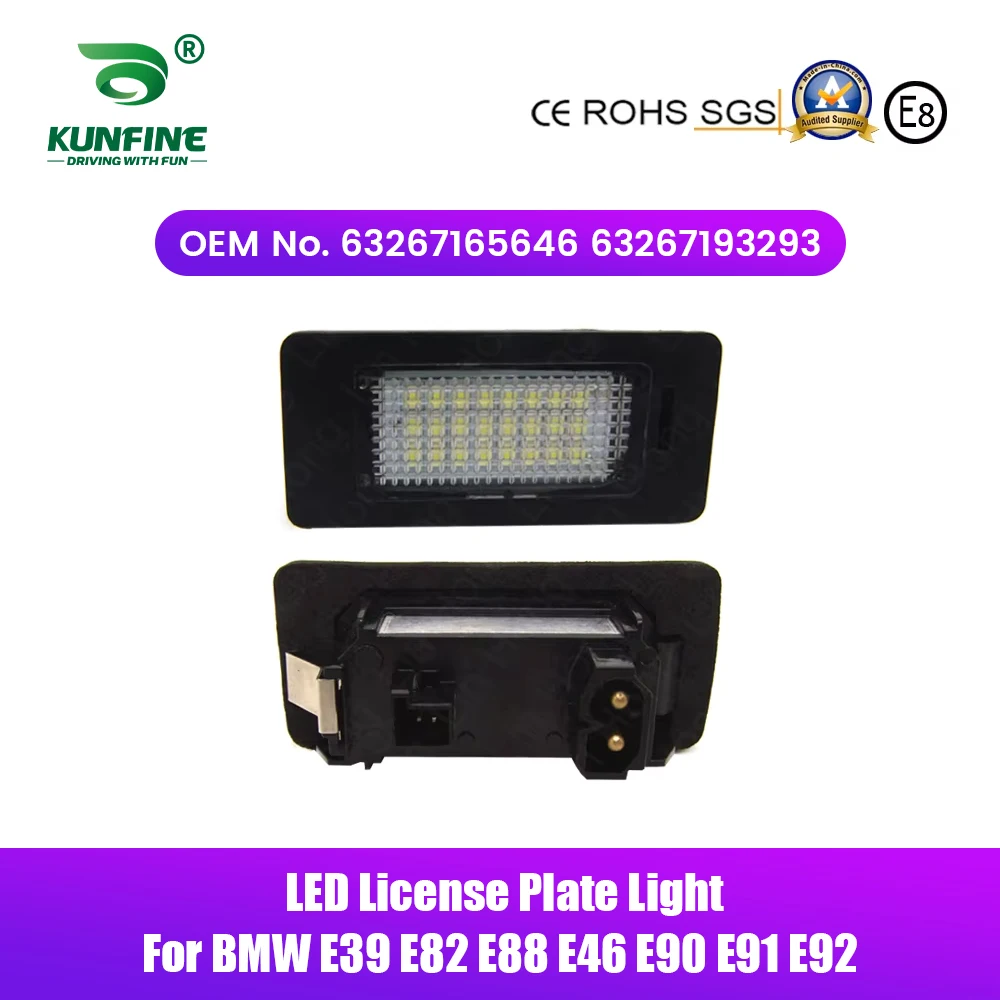 2PCs Car LED Number License Plate Light LED License Lamp For BMW E39 E82 E88 E46  E90 E91 E92 OEM No. 63267165646 63267193293