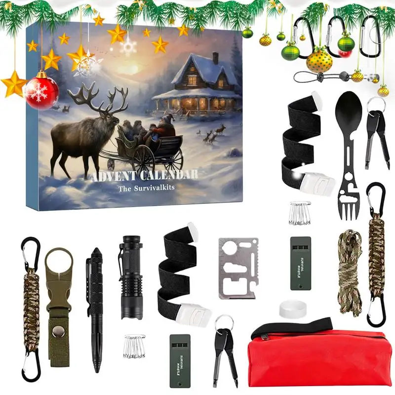 Advent Calendar Survival Kit Survival Gear Countdown Calendar 24 Days Christmas Advent Calendar Tools Outdoor Camping Tools For