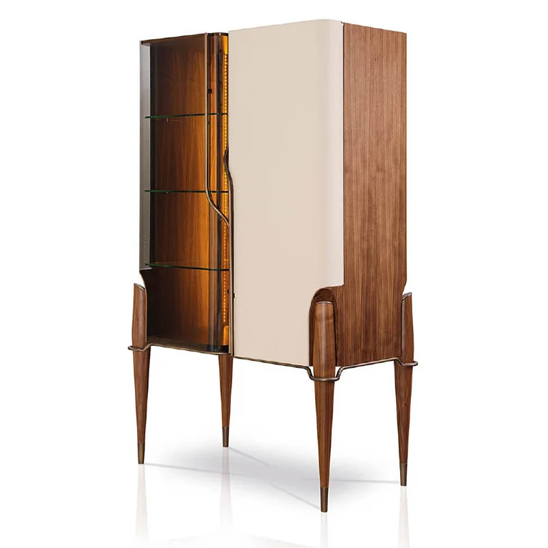 Light luxury glass door wine cabinet ornament, designer high-end display cabinet, living room high cabinet against the wall
