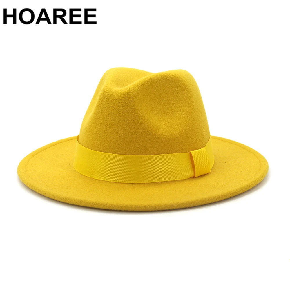 Hoaree chapéus de feltro de lã roxa jazz tipo fedora, chapéus com aba larga para homens e mulheres, estilo britânico, chapéu panamá formal, chapéu