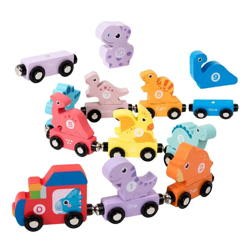 Wood Number Train Number Dinosaur Train Game Educational Car Magnetic Attachment Toys For 1 2 3 Years Old Girls And Boys