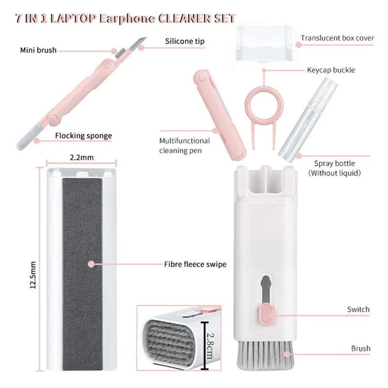 7-in-1 Computer Keyboard Cleaner Brush Kit Earphone Cleaning Pen For Headset iPad Phone Cleaning Tools Cleaner Keycap Puller Kit