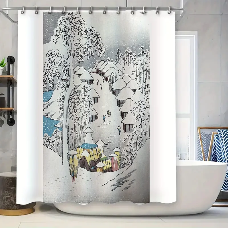 Cortina de ducha de paisaje japonés Vintage Washoku vista de montaña telón de fondo decoración de baño tapiz escénico artístico arte Washoku