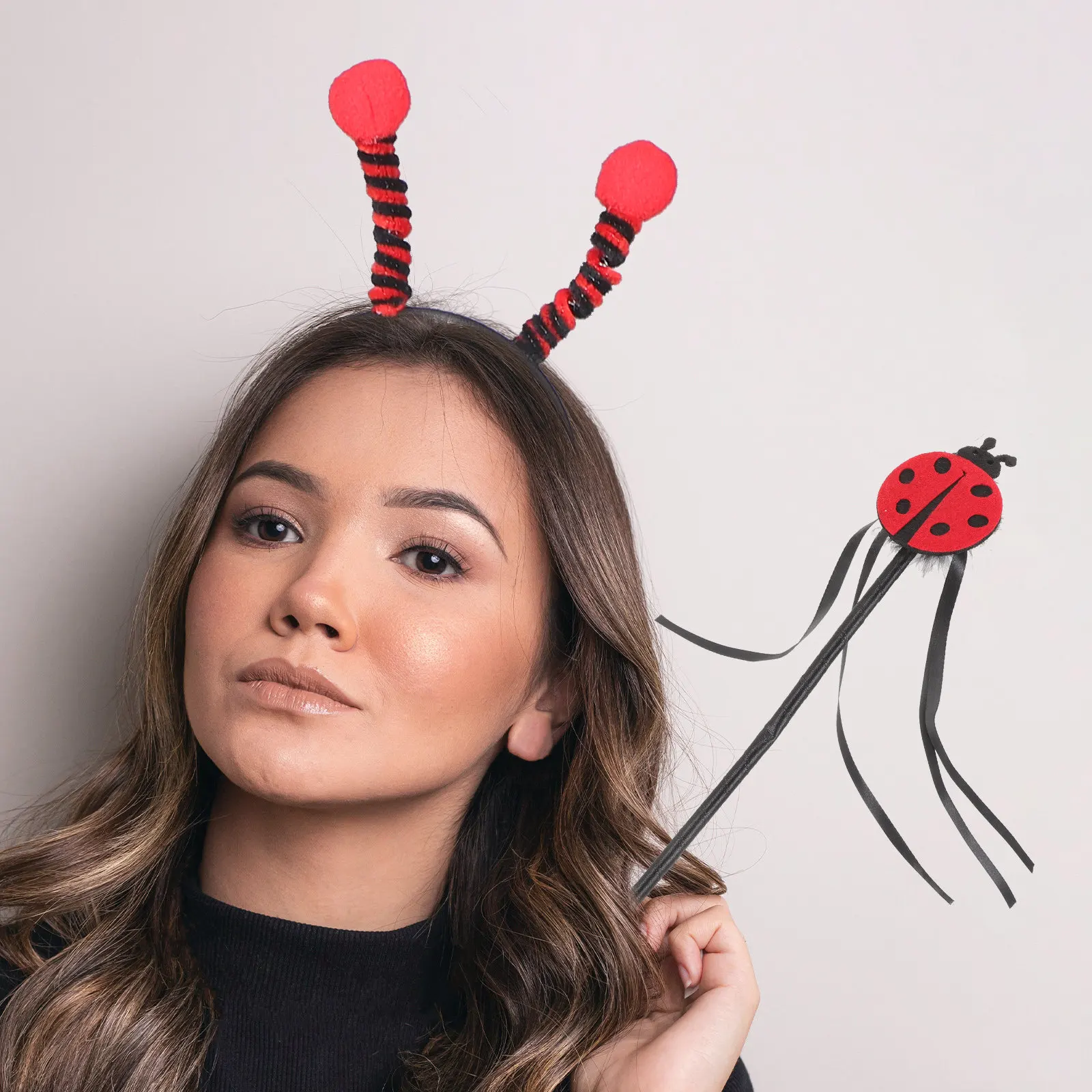 1Set Ladybug Wings Headband Cape Witch Wand Party Costume Set Halloween Cosplay Props for Festival Party Fancy Dress Role Play