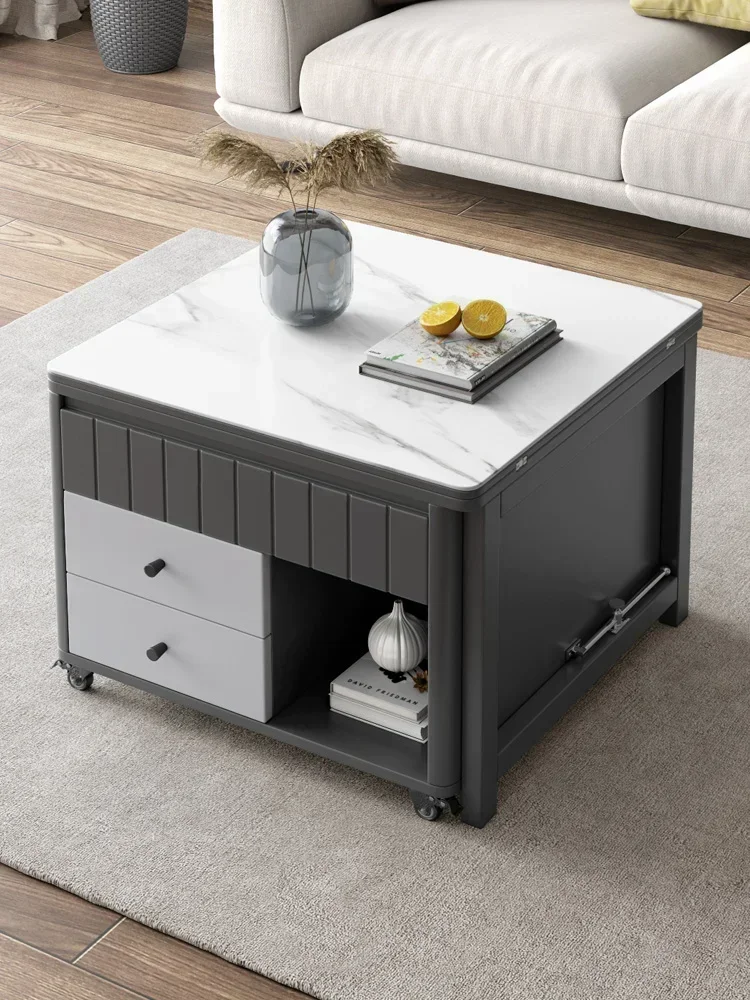 Advanced multifunctional lifting coffee table, small unit living room with rock edge table and creative activity folding