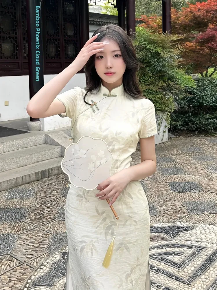 

Новое женское длинное платье-ципао в китайском стиле, лето 2026, с разрезом, улучшенная версия, ретро-стиль для повседневной носки, премиум-класс