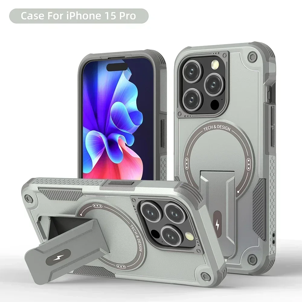 Funda Magnética Magsafe para iPhone 17 Air 16 15 Plus 14 13 12 Pro Max con Correa de Muñeca y Soporte Invisible