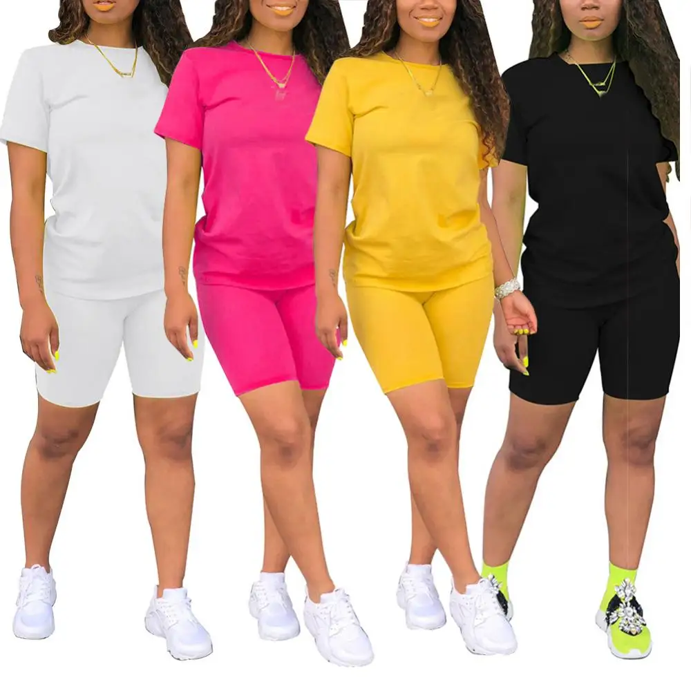 

Women Two Pieces Sets Summer Tracksuits Short Sleeve Tops+Jogger Shorts Leggings Suit Sporty Fitness Outfit