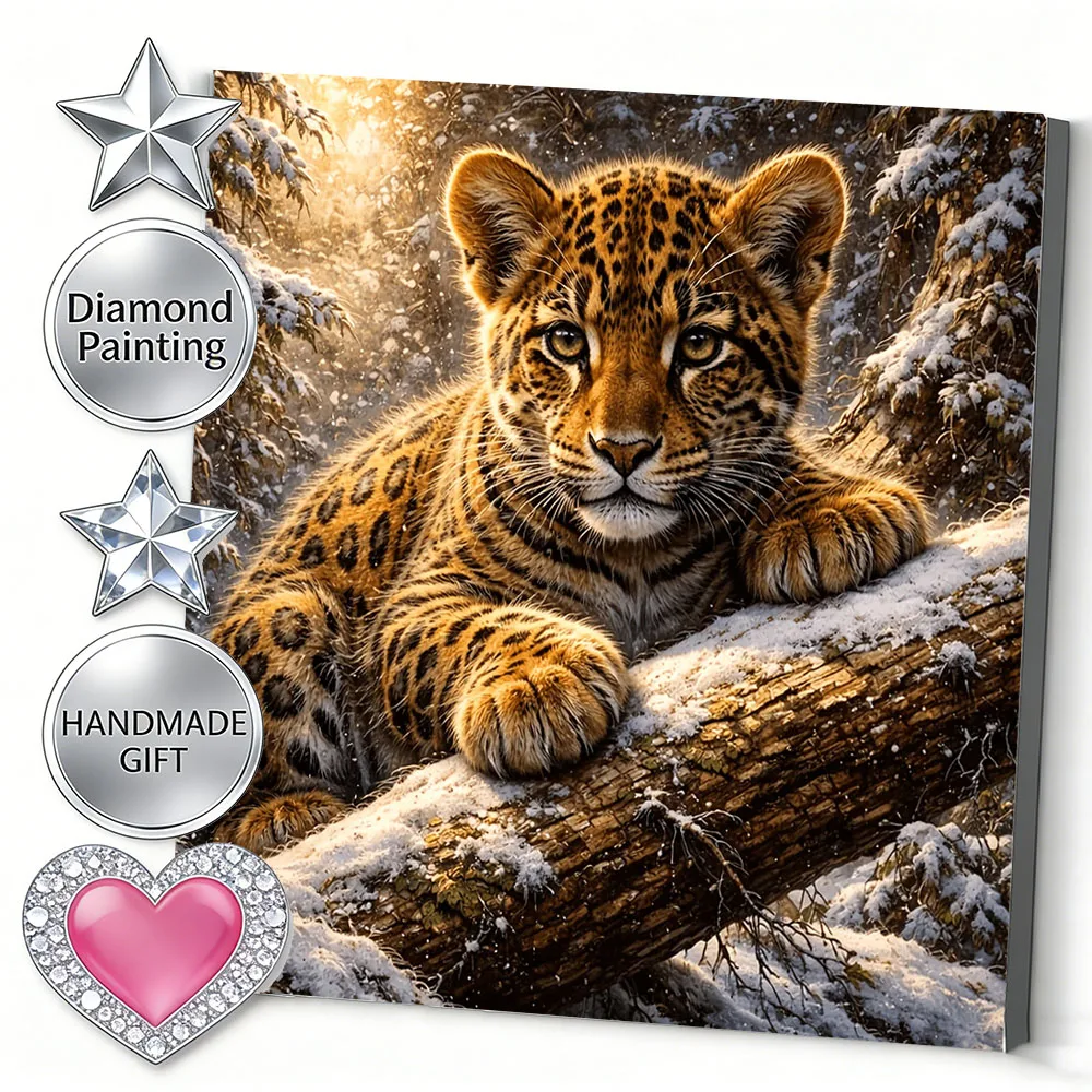 AZQSD Diamond Art Mosaic Leopard Winter Animal Full Kits Rhinestones Diamond Painting 2026 Snow Sunset Wall Decoration