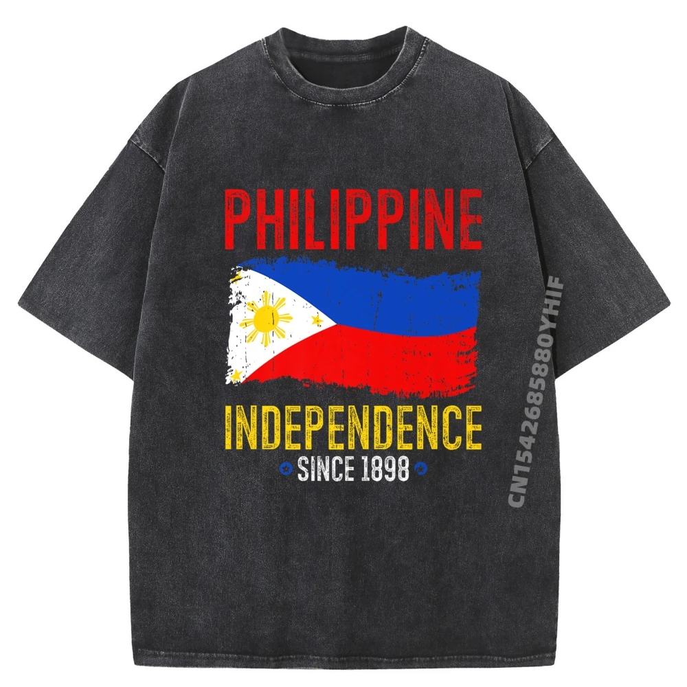 

Philippine Independence Since 1898 Philippines Flag Graphic Tees Men's Cotton Breathable Washed T-Shirt Family