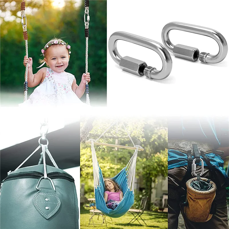 

Hot AD-Quick Links Chain Links Connector Carabiner Clips,Screw Lock Oval Locking Carabiner For Safety Chain Hammock